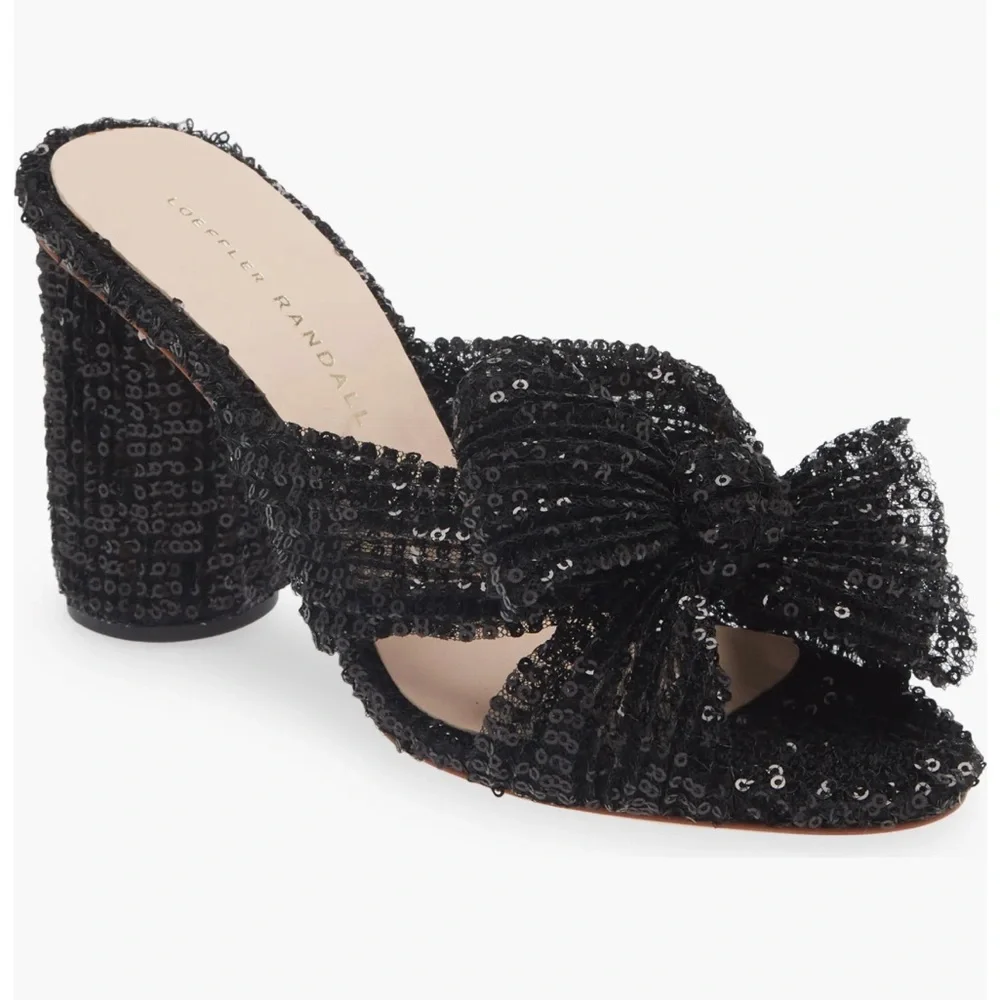 Loeffler Randall Black Sequin Knotted Mule Heels